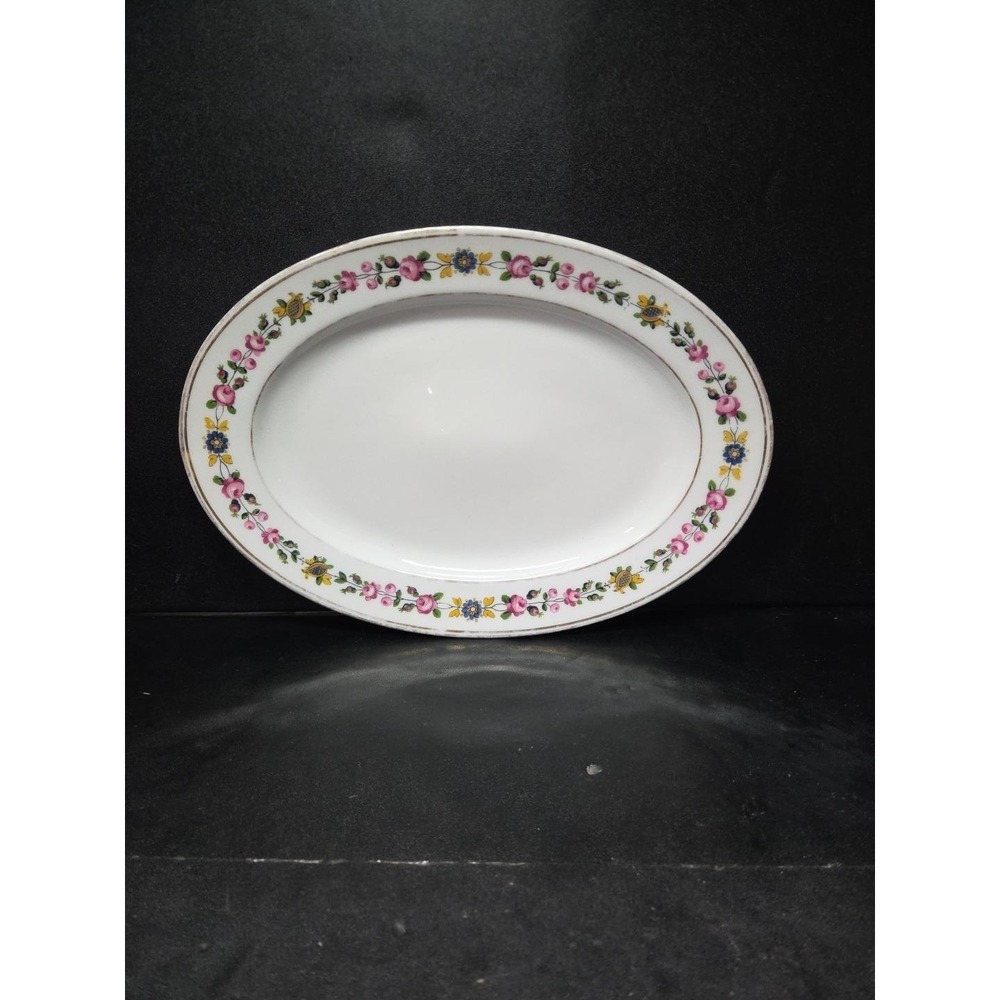 C Ahrenfeldt Limoges Depose Oval Platter, White Bone China, Vtg Floral Border